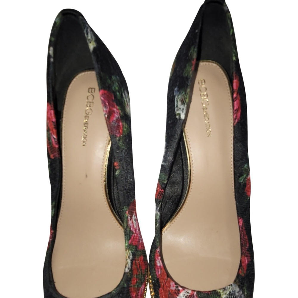 BCB Generation Chain Pointy Floral Lace Black Red Gold Chain Pumps 10 Boho Y2K - Picture 8 of 10